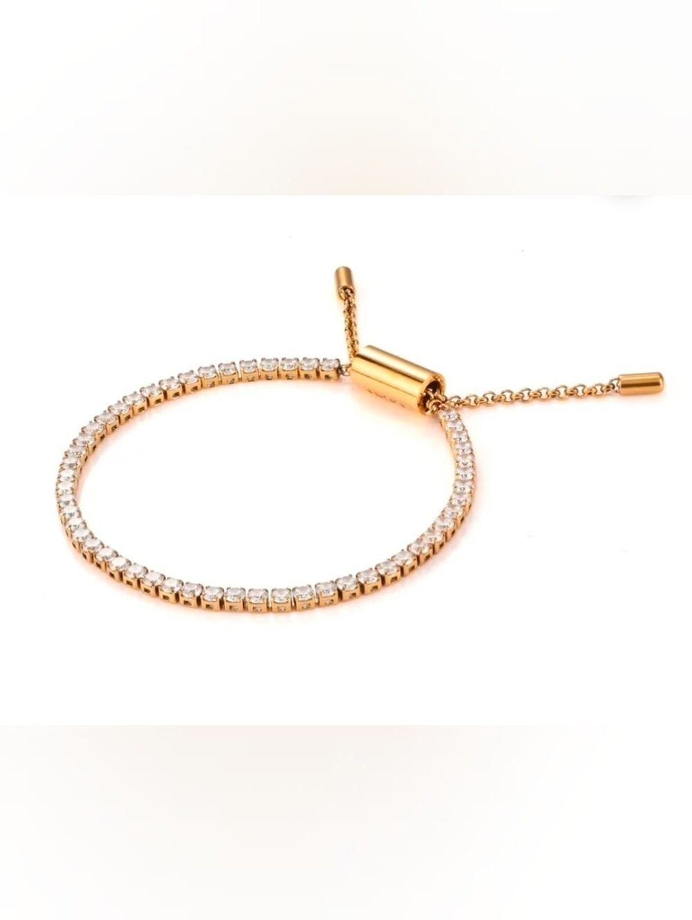 Rastaclat Brand Gold-Tone Crystal Tennis Bracelet Adjustable Slider (Size S/M)